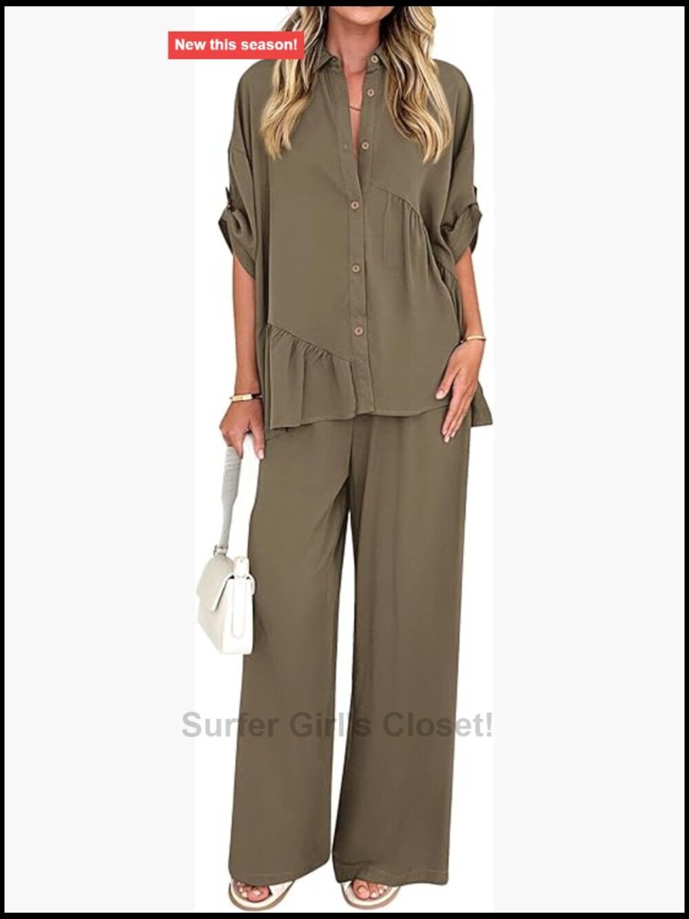 Two Piece Sets for Women Button Down Shirt Wide Leg Pants Lounge Set
